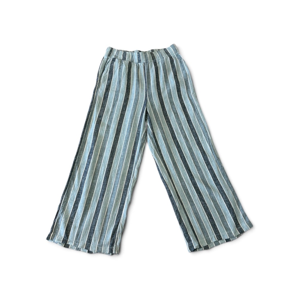 Wonderly Womens Blue Striped Linen Blend Wide Leg Pull On Pants Size M